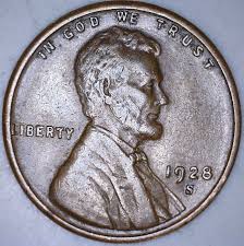 1928-S repunched mint mark RPM close-up showing doubled S impression with secondary punch shadow on a wheat penny